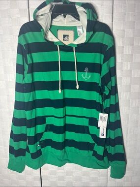 Sperry Green & Navy Striped Hooded Sweater with Anchor